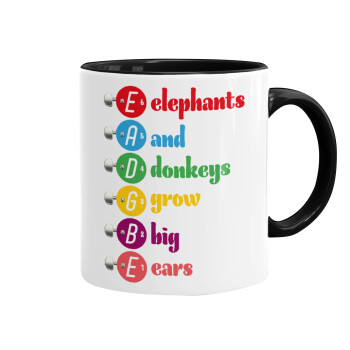 Elephants And Donkeys Grow Big Ears, Mug colored black, ceramic, 330ml