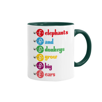 Elephants And Donkeys Grow Big Ears, Κούπα χρωματιστή πράσινη, κεραμική, 330ml