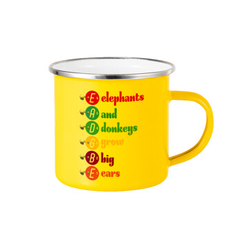 Elephants And Donkeys Grow Big Ears, Yellow Enamel Metallic Cup 360ml