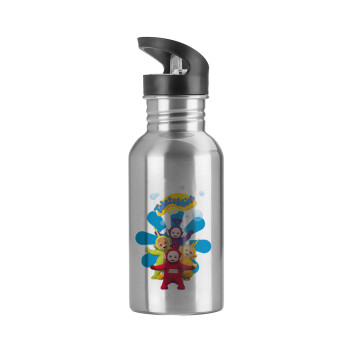 teletubbies, Water bottle Silver with straw, stainless steel 600ml