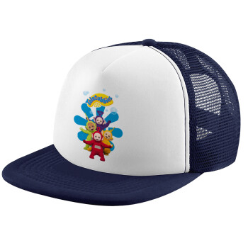 teletubbies, Adult Soft Trucker Hat with Dark Blue/White Mesh (POLYESTER, ADULT, UNISEX, ONE SIZE)