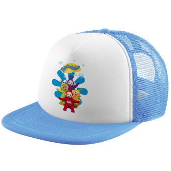 teletubbies, Child's Soft Trucker Hat with Blue/White Mesh (POLYESTER, CHILD, ONE SIZE)