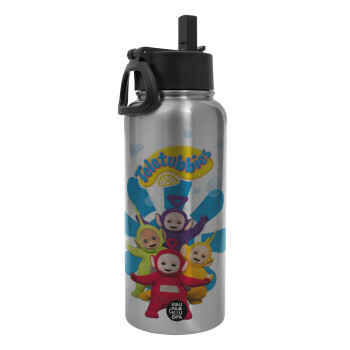 teletubbies, Metal mug thermo Silver with Straw and Spout Lid (Stainless steel), double wall, 950ml