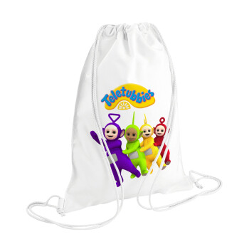 teletubbies Tinky-Winky, Dipsy, Laa Laa and Po, Backpack pouch GYMBAG white (28x40cm)