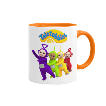 teletubbies Tinky-Winky, Dipsy, Laa Laa and Po, Mug colored orange, ceramic, 330ml