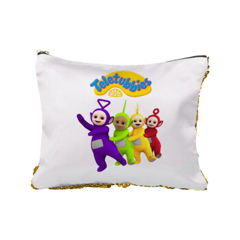 teletubbies Tinky-Winky, Dipsy, Laa Laa and Po, Sequin Gold Pouch Cosmetic Bag