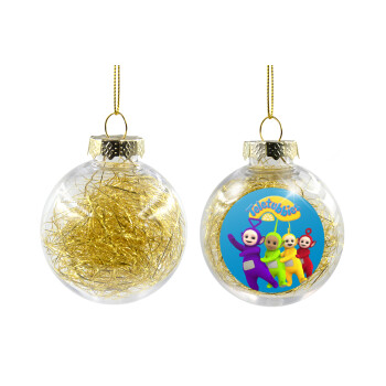 teletubbies Tinky-Winky, Dipsy, Laa Laa and Po, Transparent Christmas tree ball ornament with gold filling 8cm