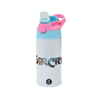 Farcry, Children's hot water bottle, stainless steel, with safety straw, Pink/BlueCiel (360ml) BPA FREE