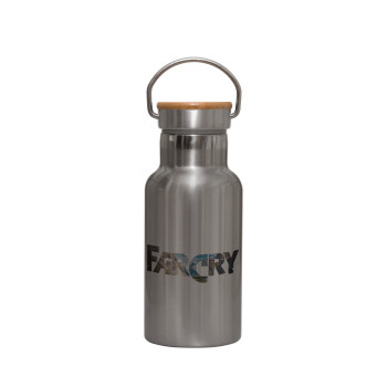 Farcry, Μεταλλικό παγούρι θερμός (Stainless steel) Ασημένιο με ξύλινο καπακι (bamboo), διπλού τοιχώματος, 350ml