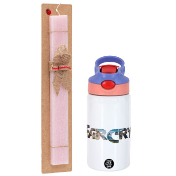 Farcry, Πασχαλινό Σετ, Παιδικό παγούρι θερμό, ανοξείδωτο, με καλαμάκι ασφαλείας, ροζ/μωβ (350ml) & πασχαλινή λαμπάδα αρωματική πλακέ (30cm) (ΡΟΖ)