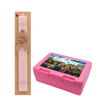 Farcry, Easter Set, children's snack container PINK & scented flat Easter candle (30cm) (PINK)