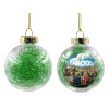 Transparent Christmas tree ball ornament with green filling 8cm