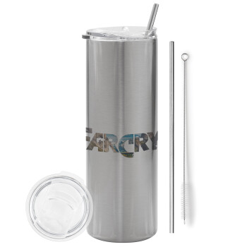 Farcry, Eco friendly stainless steel Silver tumbler 600ml, with metal straw & cleaning brush