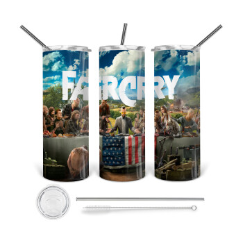 Farcry, Tumbler ποτήρι θερμό από ανοξείδωτο ατσάλι 600ml, με μεταλλικό καλαμάκι & βούρτσα καθαρισμού