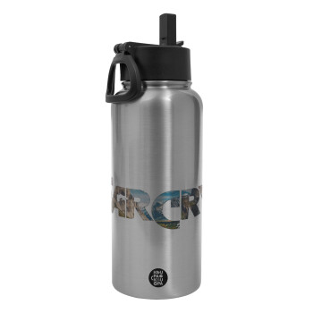 Farcry, Metal mug thermo Silver with Straw and Spout Lid (Stainless steel), double wall, 950ml