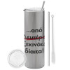 Eco friendly stainless steel Silver tumbler 600ml, with metal straw & cleaning brush