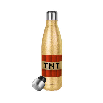 Minecraft TNT, Glitter gold stainless steel thermos bottle, double-walled, 500ml