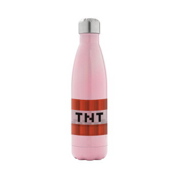 Minecraft TNT, Μεταλλικό παγούρι θερμός Ροζ Ιριδίζον (Stainless steel), διπλού τοιχώματος, 500ml