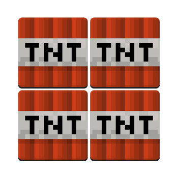Minecraft TNT, ΣΕΤ 4 Σουβέρ ξύλινα τετράγωνα (9cm)