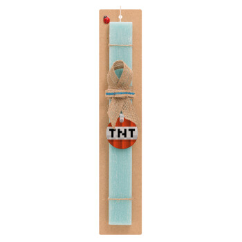 Minecraft TNT, Easter Set, wooden keychain & aromatic flat Easter candle (30cm) (TURQUOISE)