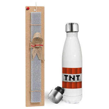 Minecraft TNT, Easter candle, metallic white thermos bottle (500ml) & aromatic flat candle (30cm) (GRAY)