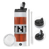 Travel Tumbler 2 Lids, with metal straw & cleaning brush (Stainless steel 304 Food grade, BPA free, 600ml)