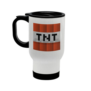 Minecraft TNT, Stainless steel travel mug with lid, double wall white 450ml