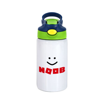 NOOB, Children's hot water bottle, stainless steel, with safety straw, green, blue (350ml)