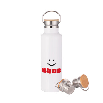 NOOB, Stainless steel White with wooden lid (bamboo), double wall, 750ml