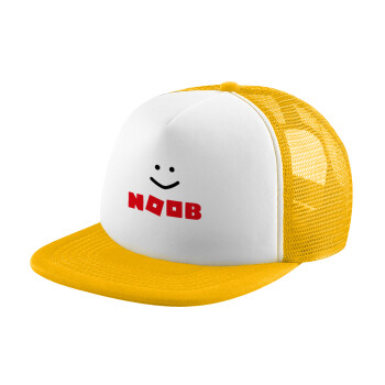 NOOB, Adult Soft Trucker Hat with Yellow/White Mesh (POLYESTER, ADULT, UNISEX, ONE SIZE)