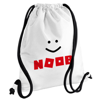 NOOB, Τσάντα πλάτης πουγκί GYMBAG λευκή, με τσέπη (40x48cm) & χονδρά κορδόνια