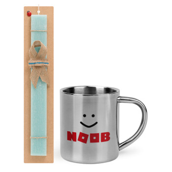 NOOB, Easter Set, metallic thermal cup (300ml) & aromatic flat Easter candle (30cm) (TURQUOISE)