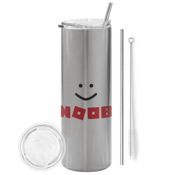 NOOB, Eco friendly stainless steel Silver tumbler 600ml, with metal straw & cleaning brush