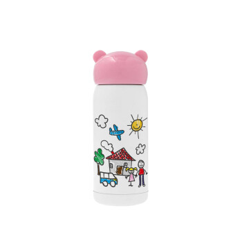 Children's drawing, Pink stainless steel thermal flask, 320ml