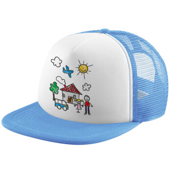 Children's drawing, Child's Soft Trucker Hat with Blue/White Mesh (POLYESTER, CHILD, ONE SIZE)