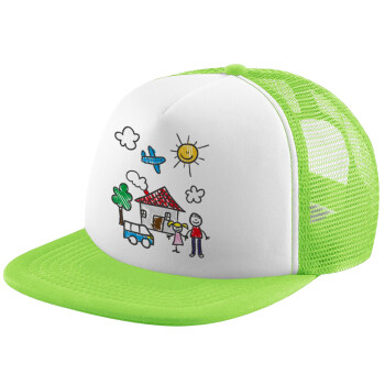 Children's drawing, Child's Soft Trucker Hat with Green/White Mesh (POLYESTER, CHILDREN'S, ONE SIZE)