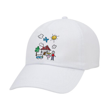 Children's drawing, Adult Baseball Cap White 5-panel (POLYESTER, ADULT, UNISEX, ONE SIZE)