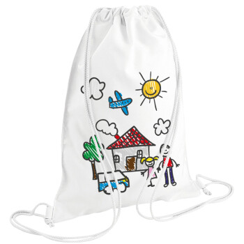 Children's drawing, Backpack pouch GYMBAG white (28x40cm)