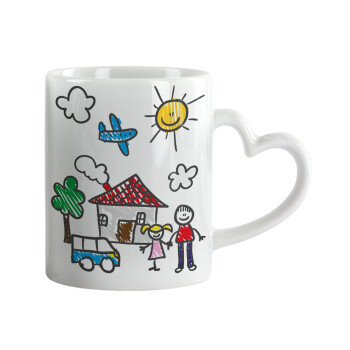 Children's drawing, Mug heart handle, ceramic, 330ml