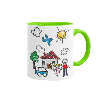 Children's drawing, Mug colored light green, ceramic, 330ml