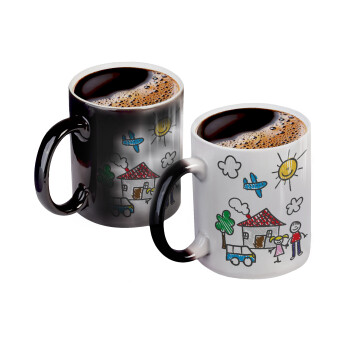 Children's drawing, Color changing magic Mug, ceramic, 330ml when adding hot liquid inside, the black colour desappears (1 pcs)