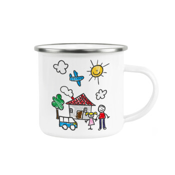 Children's drawing, Metallic enamel cup white 360ml