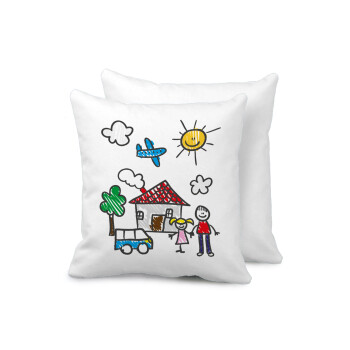 Children's drawing, Sofa cushion 40x40cm includes filling