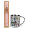 Easter Set, metallic thermal cup (300ml) & aromatic flat Easter candle (30cm) (PINK)