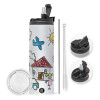 Travel Tumbler 2 Lids, with metal straw & cleaning brush (Stainless steel 304 Food grade, BPA free, 600ml)