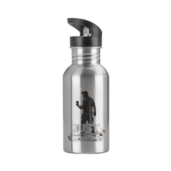 Just Gause, Water bottle Silver with straw, stainless steel 600ml