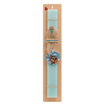 Just Gause, Easter Set, wooden keychain & aromatic flat Easter candle (30cm) (TURQUOISE)