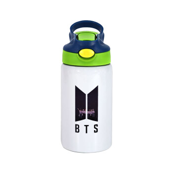 BTS, Children's hot water bottle, stainless steel, with safety straw, green, blue (350ml)