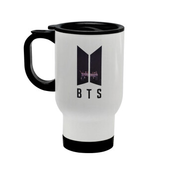 BTS, Stainless steel travel mug with lid, double wall white 450ml