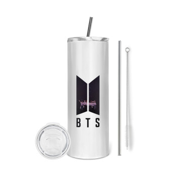 BTS, Eco friendly ποτήρι θερμό (tumbler) από ανοξείδωτο ατσάλι 600ml, με μεταλλικό καλαμάκι & βούρτσα καθαρισμού